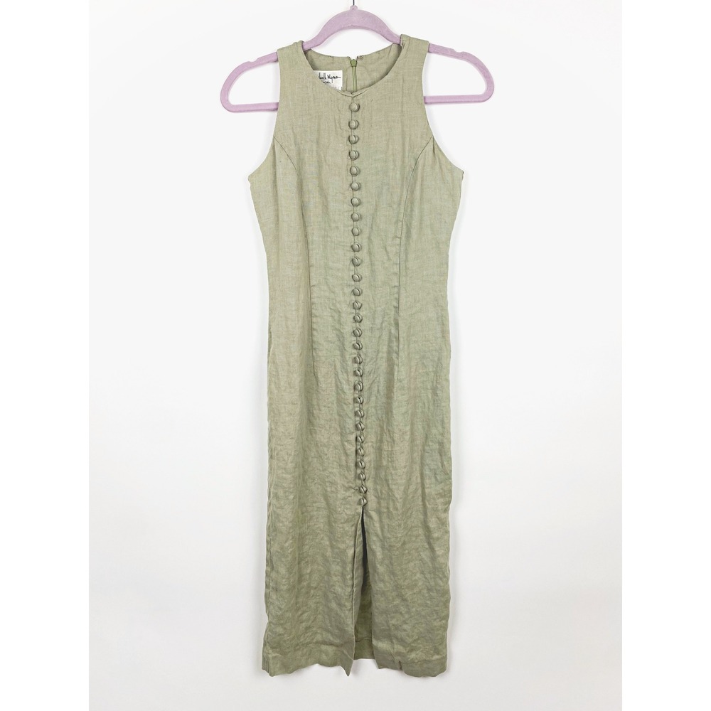 Elizabeth Wayman Bergdorf Goodman Vintage Linen Button Front Midi Dress 2